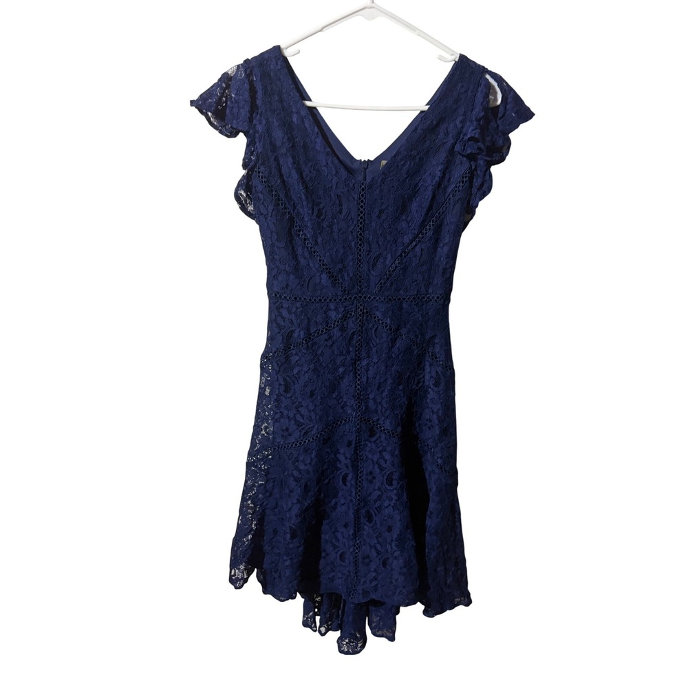 Taylor Navy Blue Lace Fit and Flare Dress Flutter Sleeve High Low Size 4